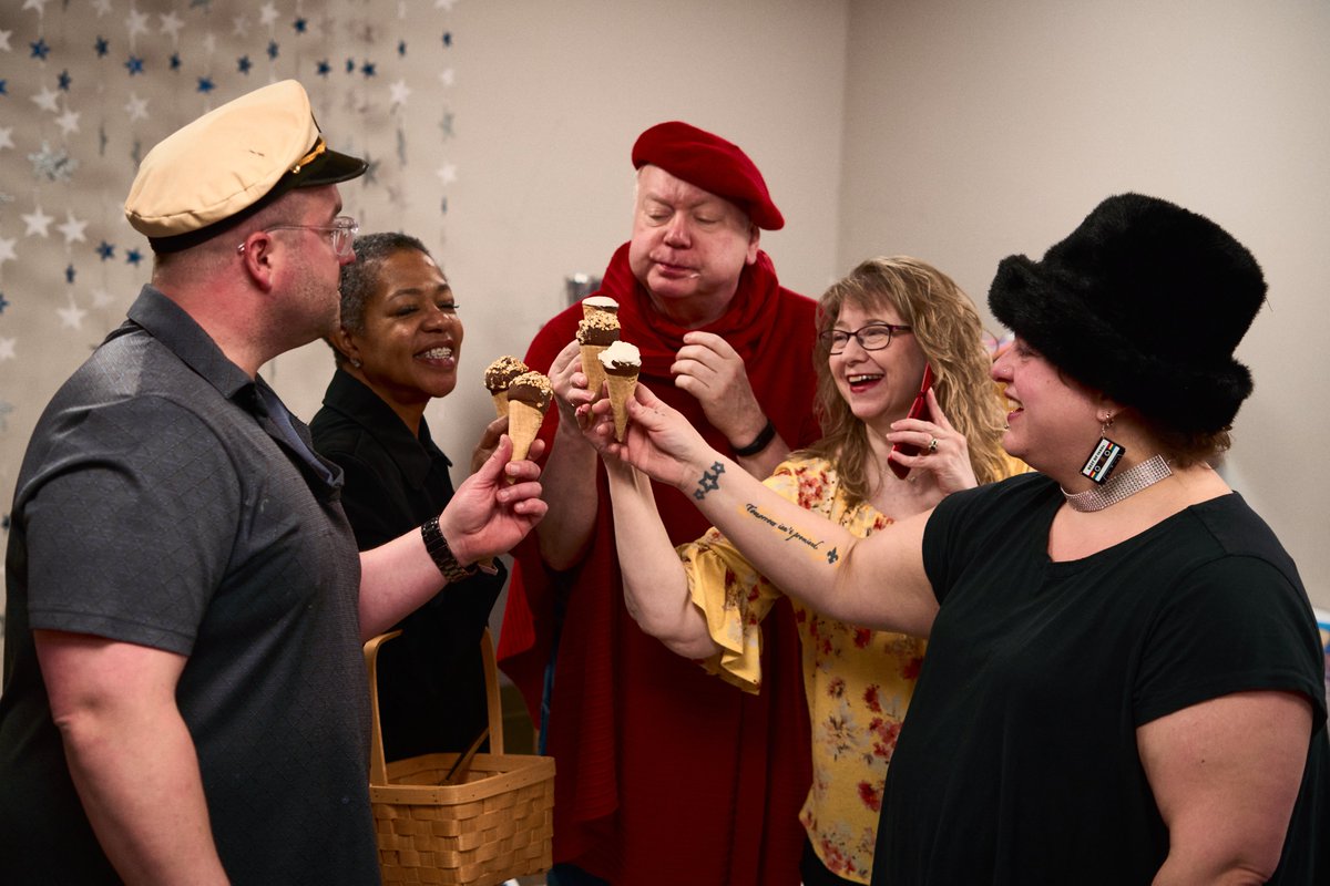The cast of "Rocky Road Ain't Always Sweet," by Santo D Marabella, takes an ice cream break.  This new play runs from May 16 - 19 at the Yocum Institute. Head to our website for tickets

Content Warning:  This play addresses adult topics that may be emotionally triggering to some