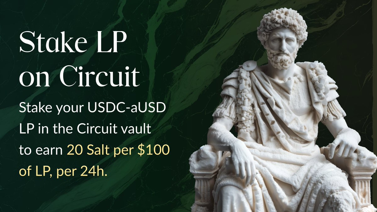 1/3 A new action is now earning Salt (Aurelius Points) before the upcoming AU airdrop! Auto-compound your aUSD/USDC Cleo LP holdings with @circuitprotocol and earn 20 Salt per $100, every 24h. Read on for more details.