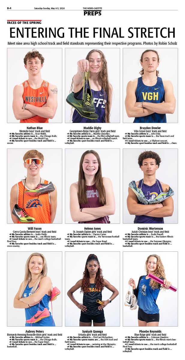 Coming in Saturday's @news_gazette: Meet a full page of area track and field standouts from @WestvilleTigers, @GRF_High, @VGBlueDevils, @CGBBroncosHoops, @SJORunning, Judah Christian, @BHRABlueDevils, @athleticsurbana and Blue Ridge