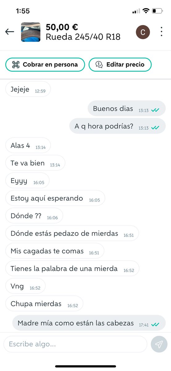 FuckbloA's tweet photo. Lo de “mis cagadas te comas” me tiene de rodillas. Wallapop me enamora cada interacción es una ruleta rusa, es el espejo donde se refleja  la humanidad, es el capitalismo ,es tu vieja regateando en el rastro,es Coral presentándose en no sé dónde sin yo haber confirmado que podía https://t.co/rKk6aE8yzl