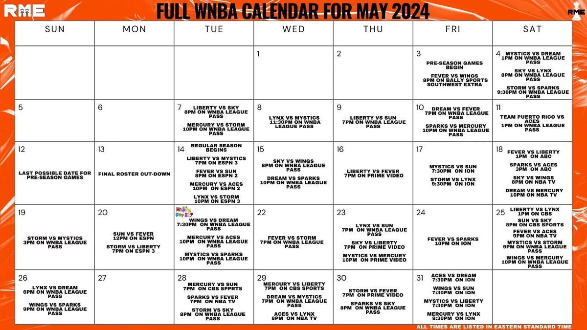 Full WNBA Calendar for May 2024♟️ *Bookmark
