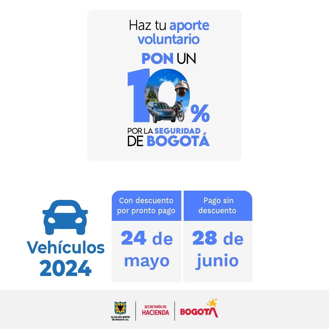 📷 El plazo máximo para pagar el #ImpuestoVehículos 2024 con el descuento del 10% vence el 24 de mayo; y sin descuento, el 28 de junio.