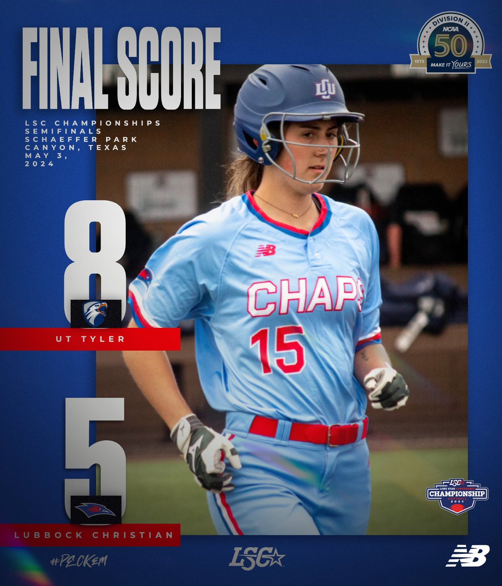 🥎SB | #LCUvsUTT LSC - Semifinals FINAL (6️⃣) Lady Chaps 5 (2⃣) No.3️⃣ UT Tyler 8 🔵 - Lady Chaps fall and now have their NCAA postseason fate decided with the NCAA's Softball Selection show scheduled for 9am Monday 🥎 #LSCSB 🥎 #D2SB