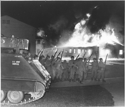 #OTD 1970: After a curfew was imposed on the city of Kent, #KentState students were restricted to campus. After 8PM the ROTC building was set on fire.  may4.org/kentstatemay14… … #KentStateMay4 #USHistory