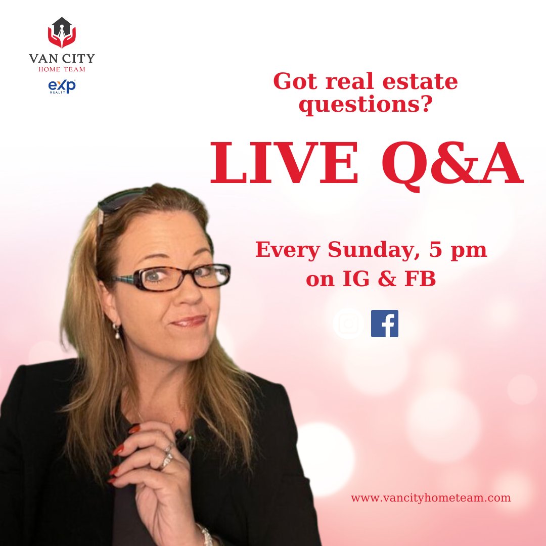 Got Real Estate Qs? Join our LIVE Q&A Sundays at 5PM PST! 

Get expert advice from Van City Home Team on IG & FB! #VanCityHomeTeam #RealEstate