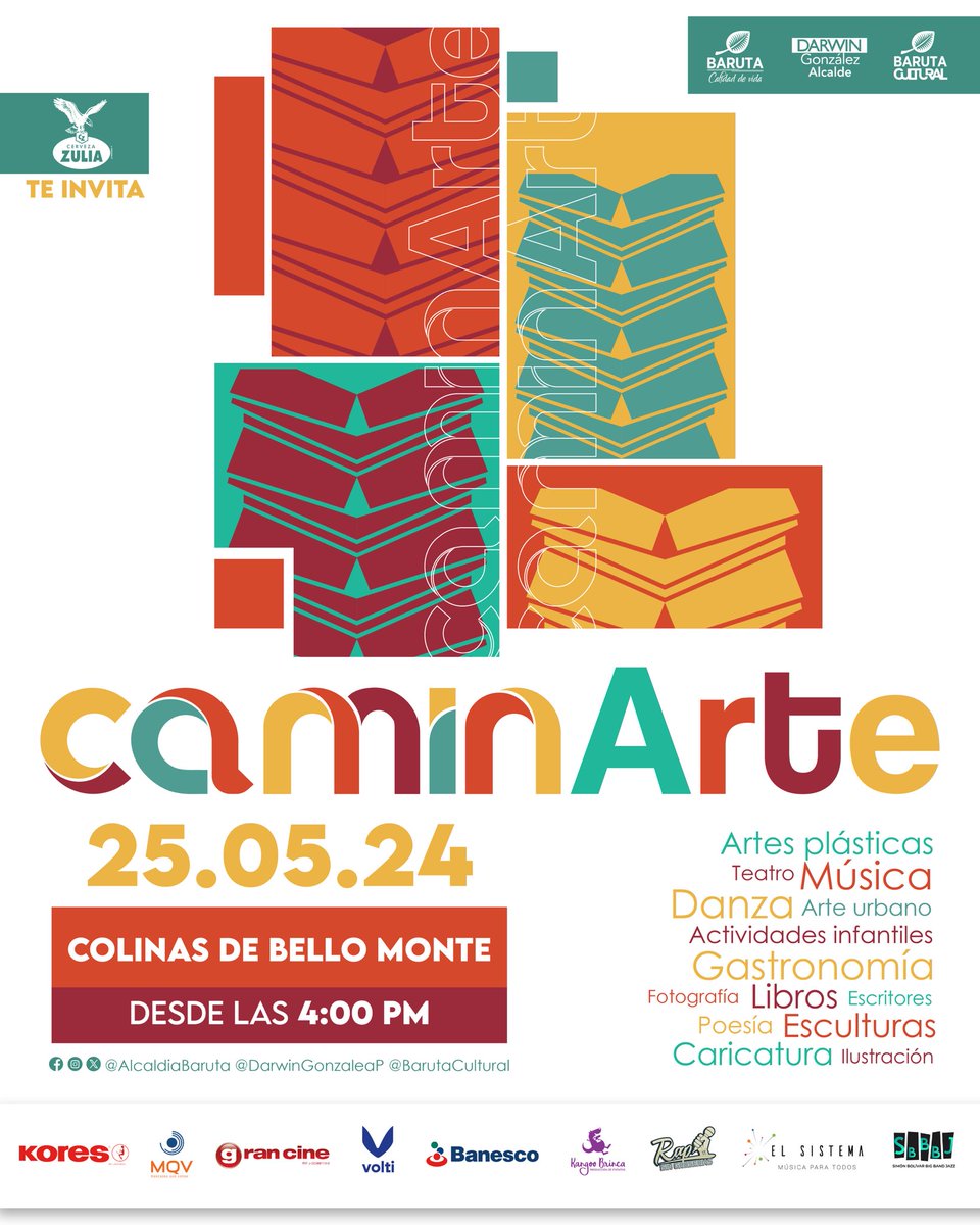 Baruteños y caraqueños, los invitamos el próximo 25 de mayo a Colinas de Bello Monte en la primera edición de CaminArte.

Podrás disfrutar de artes plásticas, música en vivo, actividades infantiles, danza y mucho más en las calles de Colinas de Bello Monte.

Una actividad