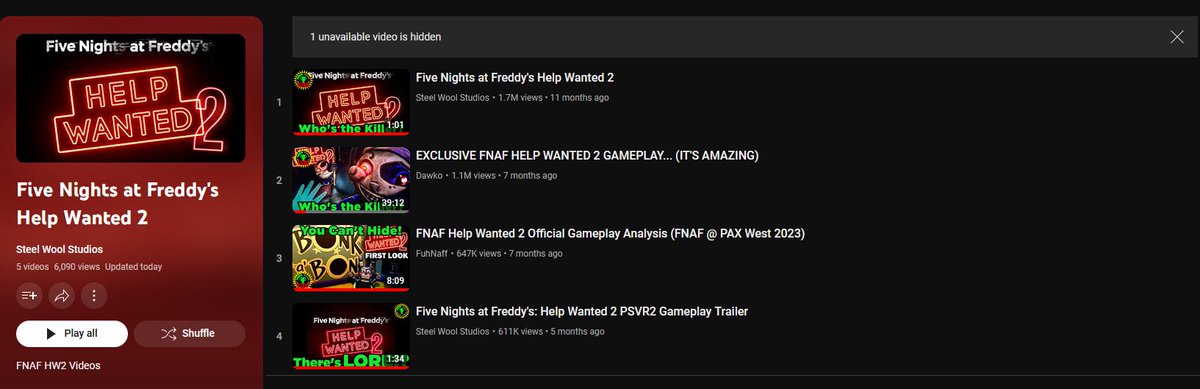 The Help Wanted 2 playlist was updated today, one unlisted video👀
#FiveNightsAtFreddys #FNAF
