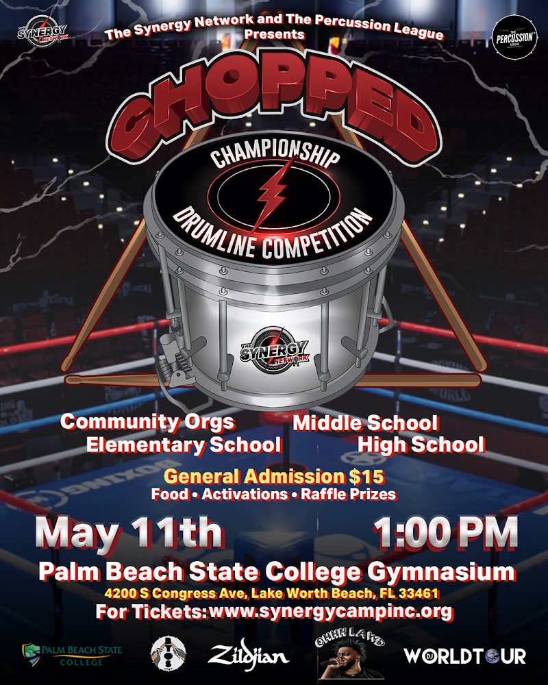 SynergyCamp_inc's tweet photo. The biggest Drumline competition in South Florida is going down Saturday May 11, 2024 @ Palm Beach State College Gymnasium. Winner takes ALL!! 

Grab your tickets now @ https://t.co/Cl2pixCO0z https://t.co/U7XVqYBJhK