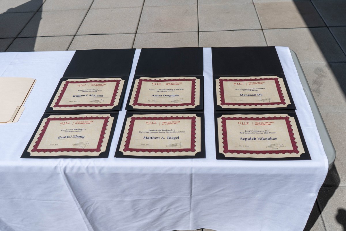 Congratulations to William McCann, Genwei Zhang, @AeDeeGee Dasgupta, and @MattToegel for their Excellence in Teaching recognitions; Mengnan Du for Outstanding Achievement in Research; and Sepideh Nikookar, recipient of the Joseph Leung Award for Best Computer Science Ph.D. Thesis