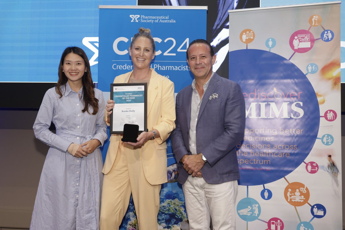 Congratulations to the 2024 PSA MIMS Credentialed Pharmacist of the Year Brooke Shelly, who was recognised for her advocacy for the practice of consultant pharmacy, and in particular the role of pharmacists in rural general practice. 

#CPC24