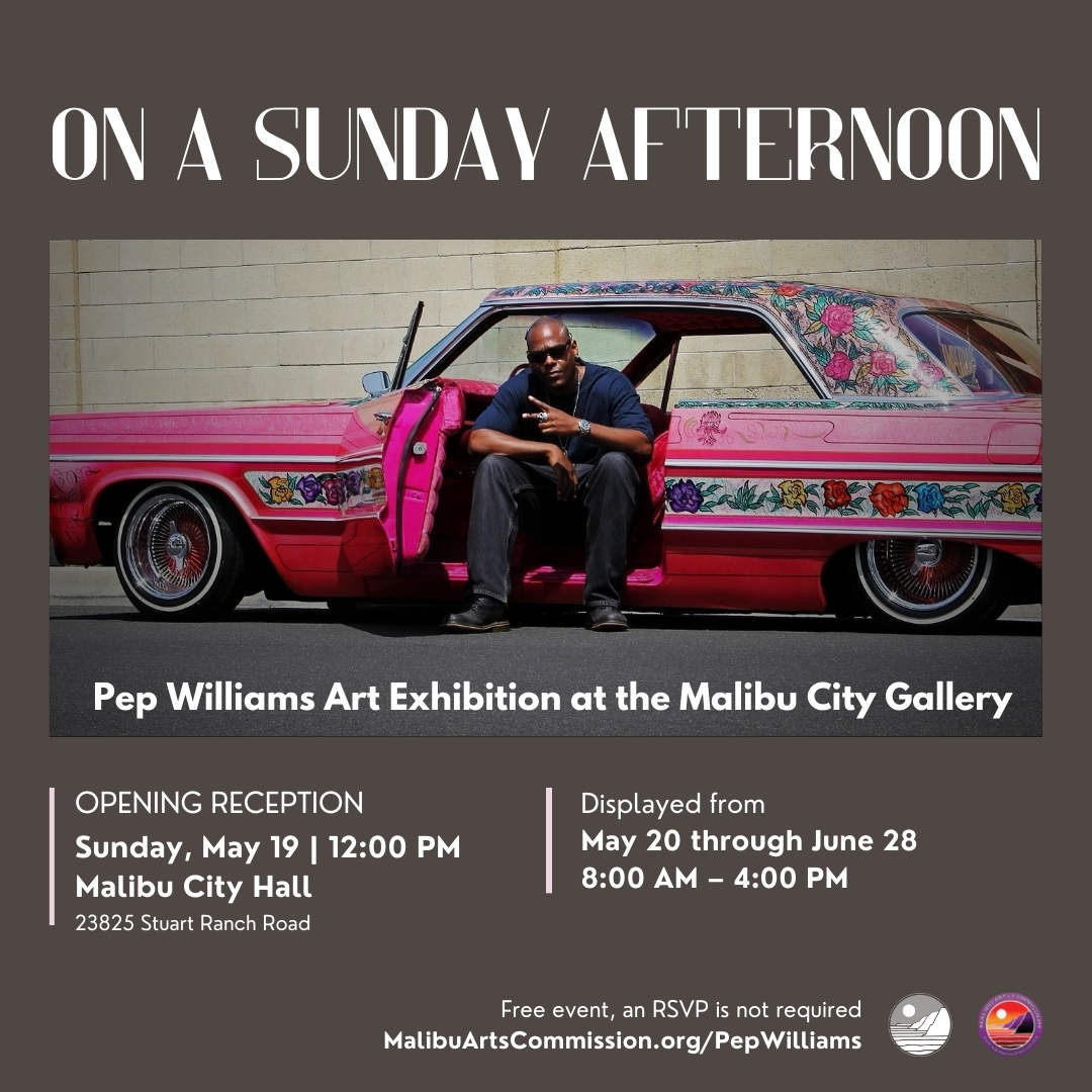 The City of Malibu Arts Commission invites all of Malibu to attend the opening reception for public art exhibition, “On a Sunday Afternoon,' featuring renowned photographer Pep Williams, on Sun, May 19, 12:00 PM – 1:30 PM at Malibu City Hall. MalibuArtsCommission.org/PepWilliams