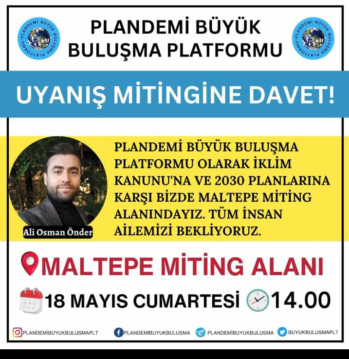 O GÜN MİTİNG MEYDANI'NDA OLACAĞIZ. 18 MAYIS 2024 TARİHİNDE MALTEPE'DEYİZ! 18 Mayıs 2024 Cumartesi günü Maltepe'de Miting alanında buluşalım. İklim Kanunu'na ve 2030 planlarına karşı miting meydanında bizde olacağız. Destek olacağız! Mücadeleye omuz verelim. #iklimihanetkanunu