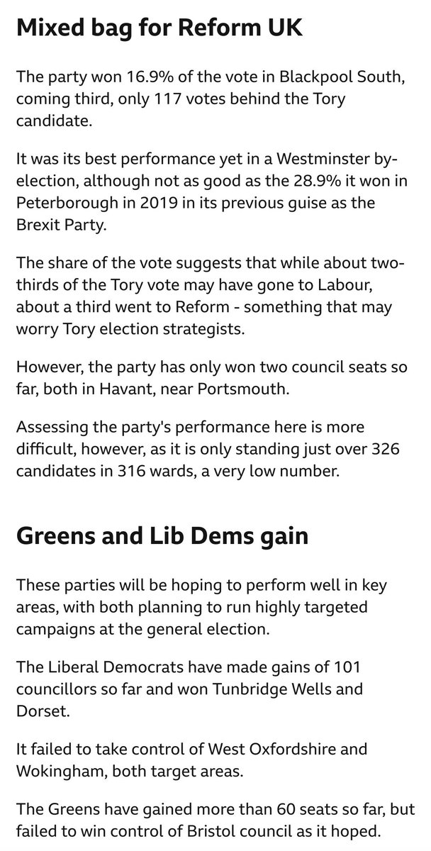 The BBC’s local elections reporting is as shoddy as usual – apologetic they can’t spend more time talking about Reform, but nevertheless prating on for five paragraphs. Only the Greens have exceeded predictions, gaining more councillors in Bristol than Reform nationwide.