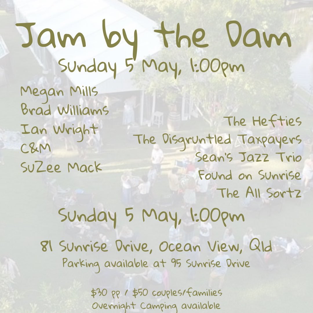 SuZee_Mack's tweet photo. 🎸 HAPPENING TOMORROW!! 🎸

We can’t wait for Jam By The Dam with 9 other awesome acts. 

☔️ Bring on the rain, it’ll be just like #glastonbury 😁

🤘🏼See y’all there 

#festival #band #music #gigs #camping #brisbane #oceanview https://t.co/PInkizAAJD