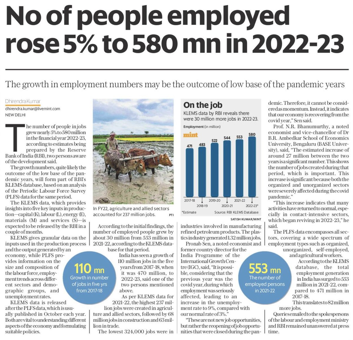 #IndiaGrowthStory
#MoreJobs

110 million (11 Crores ) jobs in the Five years 2017-2018 to 2022-2023