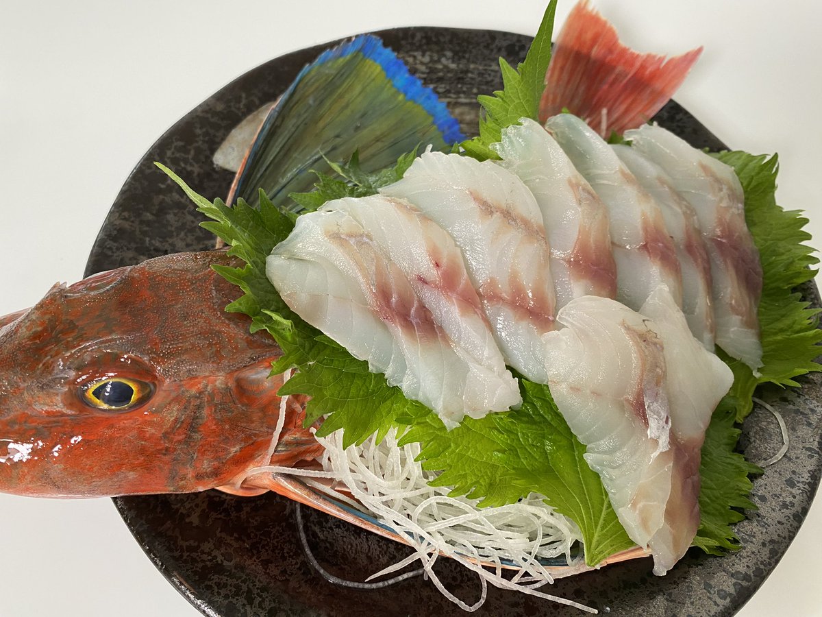 食べかけですが
会長のお魚屋さんの活〆ホウボウです🌸