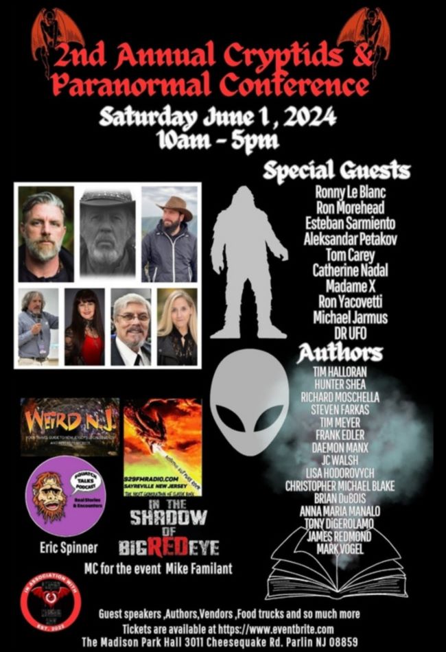 Attention cryptids & paranormal enthusiasts
Get your Tickets now for the 
The 2nd Annual Cryptids and Paranormal Conference
eventbrite.com/e/2nd-annual-c… 
#cryptids #paranormal #conference #nj #njevents #paranormalcommunity #cryptozoology #ghosthunters #SupernaturalEvents #bigfoot