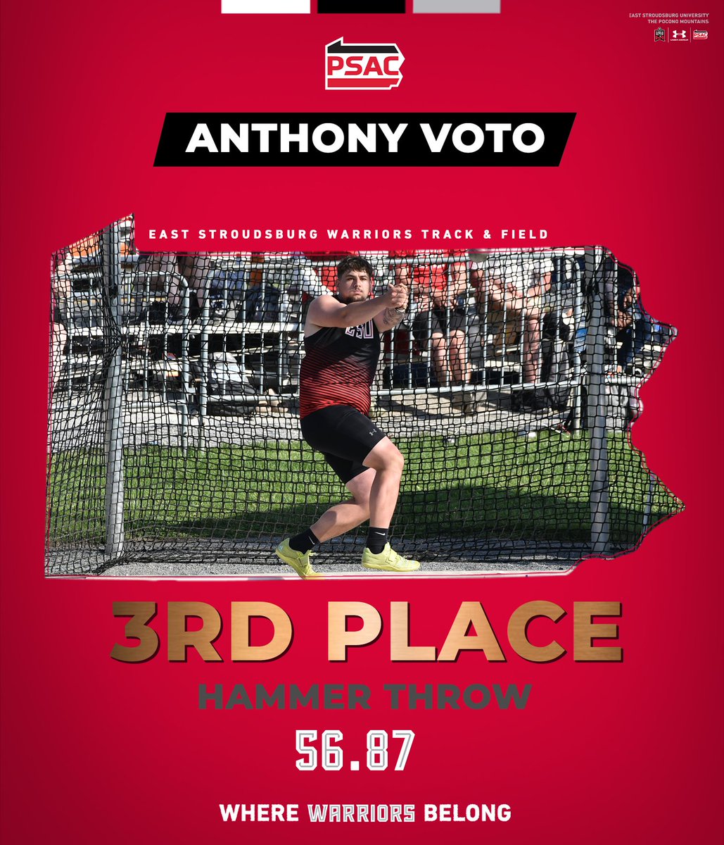 🥈&🥉 Isaac Almoney recorded a runner-up finish in hammer throw with a personal-best and NCAA provisional mark of 58.18m (190-10) Anthony Voto was right behind in 3rd place after recording a throw of 56.87m (186-7) #WhereWarriorsBelong