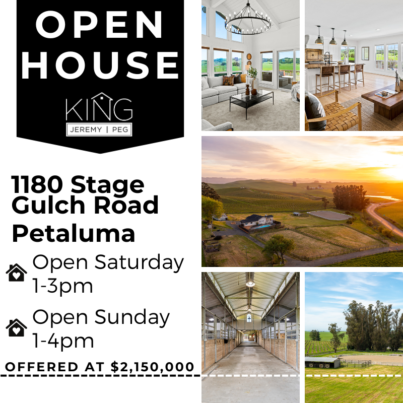 Your Open House Lineup for the first week of May 💐

1180 Stage Gulch Road, Petaluma is open
Saturday 1-3pm
Sunday 1-4pm

426 1st Street, Petaluma is open Sunday 2-4pm

#OpenHouse #Petaluma #RealEstate #PetalumaRealEstate #MillionDollarListing #HorseProperty #Downtown