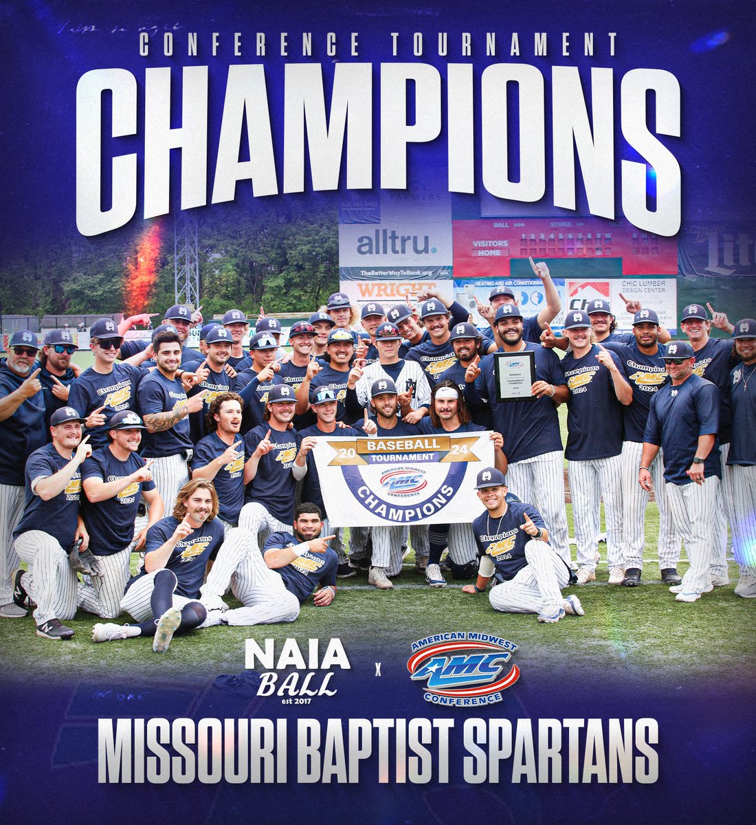 🚨congratulations to Missouri Baptist on winning the AMC tournament championship! It is their 7th AMC tournament title and 28th conference championship (regular season or tournament) in school history! Missouri Baptist next stop is the Opening Round tournament! #NAIABall
