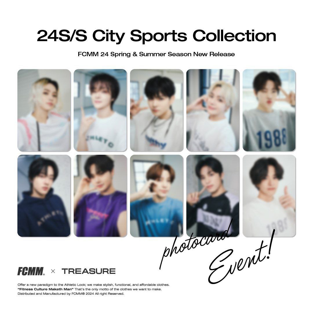 —— Attention all Treasure Makers! Don't miss out on the electrifying FCMM x TREASURE 24SS 'CITY SPORTS' PHOTOCARD PROMOTION &amp; POLAROID EVENT! Secure your spot to snag these coveted collectibles from our vibrant spring and summer lineup. A golden opportunity awaits, seize it now!