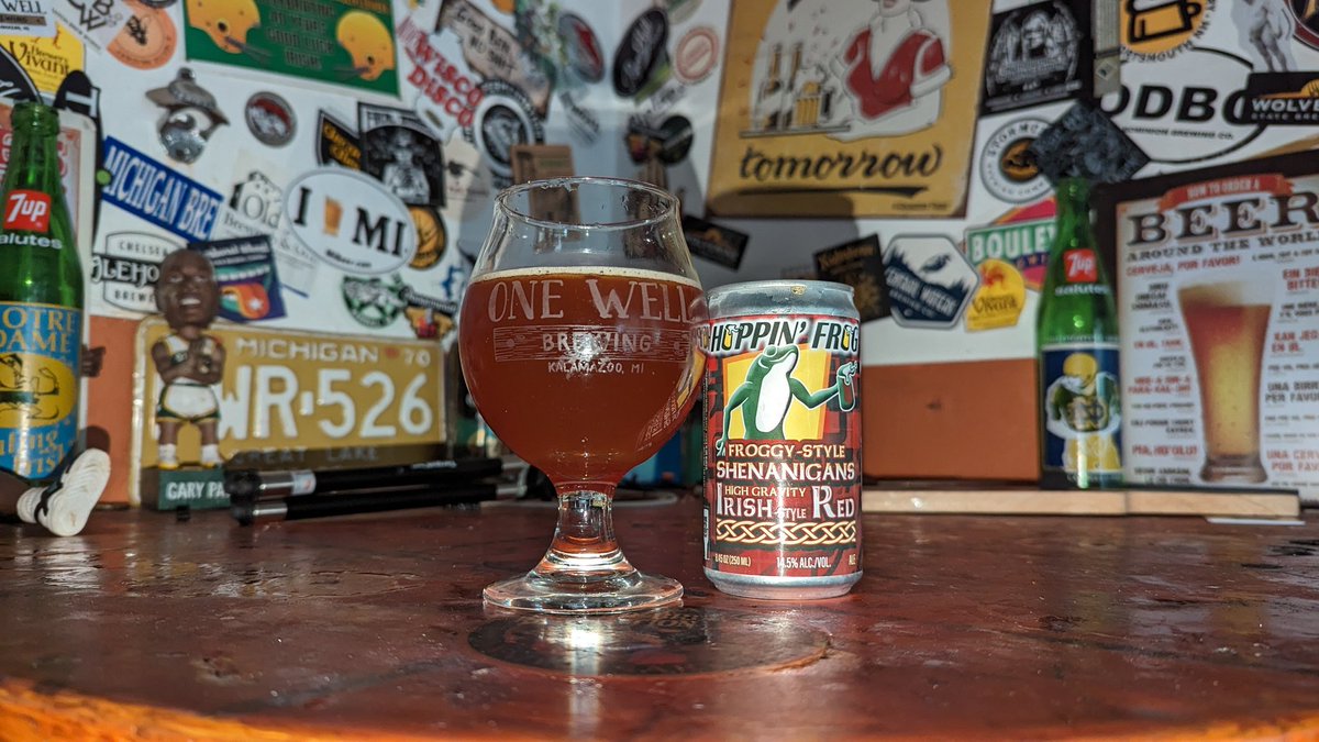 MrLiquidBread's tweet photo. Hoppin' Frog- Froggy-Style Shenanigans
I'm not sure what "froggy style" even is, but this 8.45oz can is a frog kick in the mouth at 14.5%.  Definitely red as the style indicates, zero head and really tastes like a bodily wine. Interesting beer for sure. 
#FridayBeer https://t.co/LYBKUiBG3b