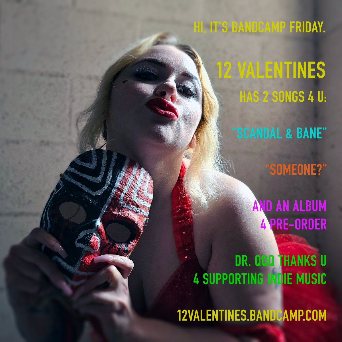 It's #BandcampFriday! Harley/Dr. QQQ would like you to enjoy a #12Valentines song from 12valentines.bandcamp.com. #Indiepop by me, @mzmo, @gabyalter, Joey Slater, and other fun folk.
#womanduet #nerdcore #geekpop #AAPIHeritageMonth #indiemusic