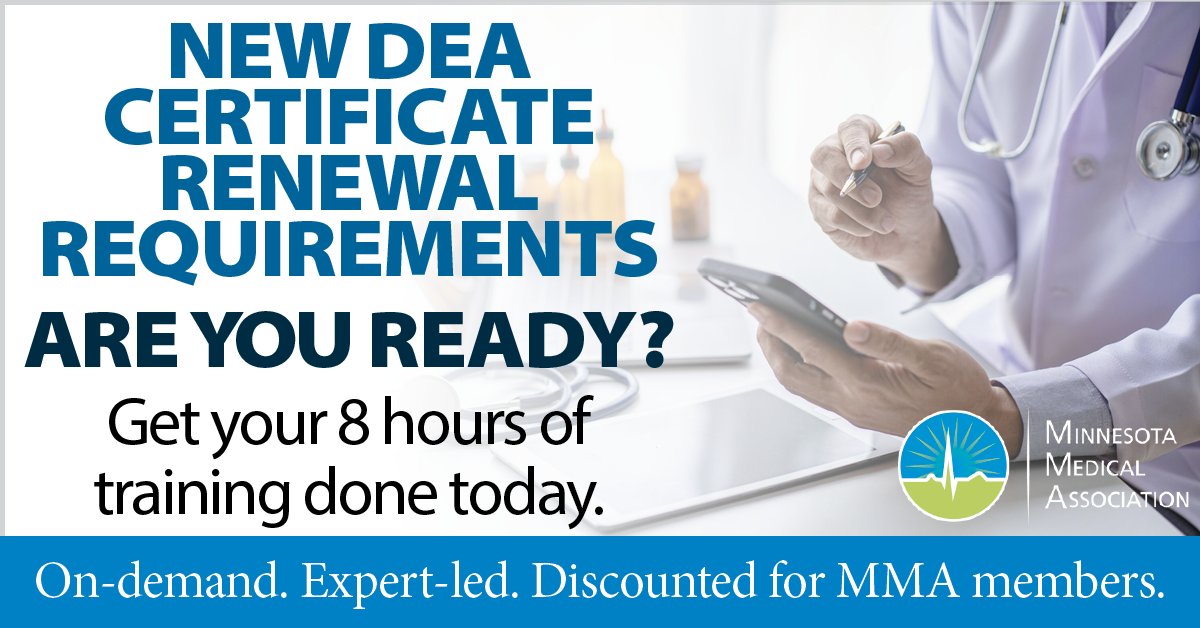 The MMA has partnered with Clinical Education Alliance (CEA) to offer a one-stop resource to fulfill DEA-required opioid training. mnmed.org/OpioidTreatment #patientcare #bestpractice #cme #publichealth