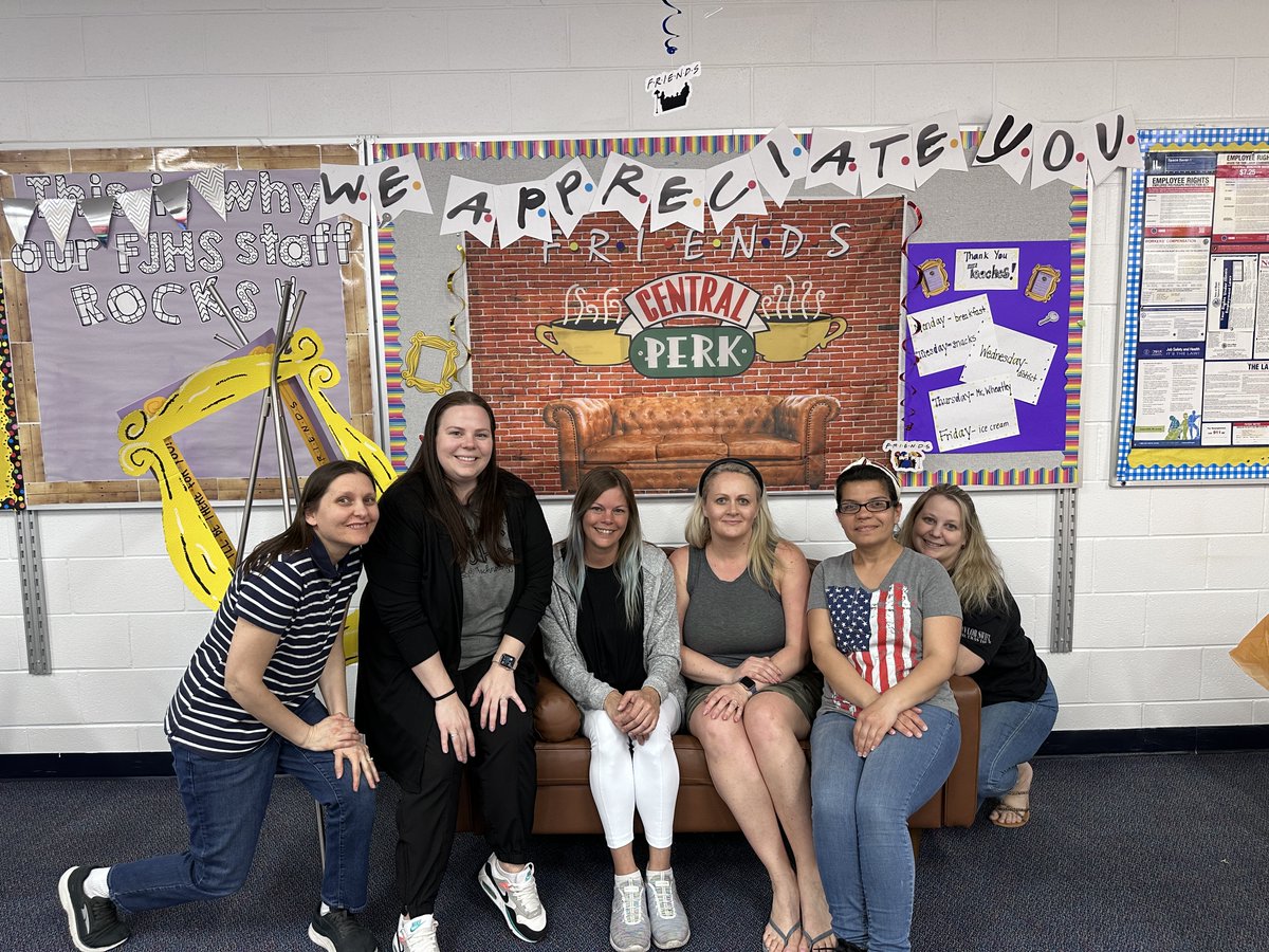 Big applause to our fantastic PTO for the incredible Friends-themed decorations all set up on a Friday night, getting us ready for Teacher Appreciation Week starting Monday! Our staff is beyond excited!