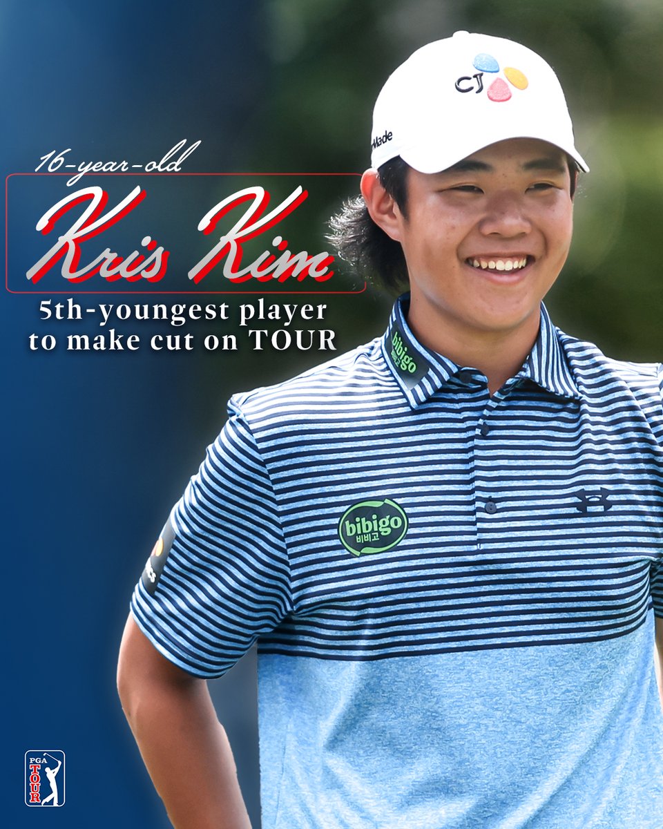 The fifth-youngest player to ever make a cut on TOUR 👏 Kris Kim is playing the weekend @CJByronNelson.