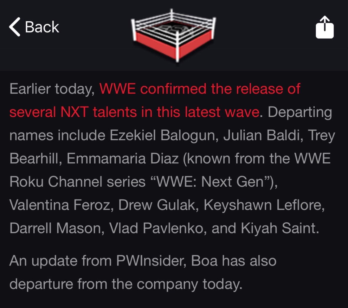 More WWE Releases. 
-Per RSN