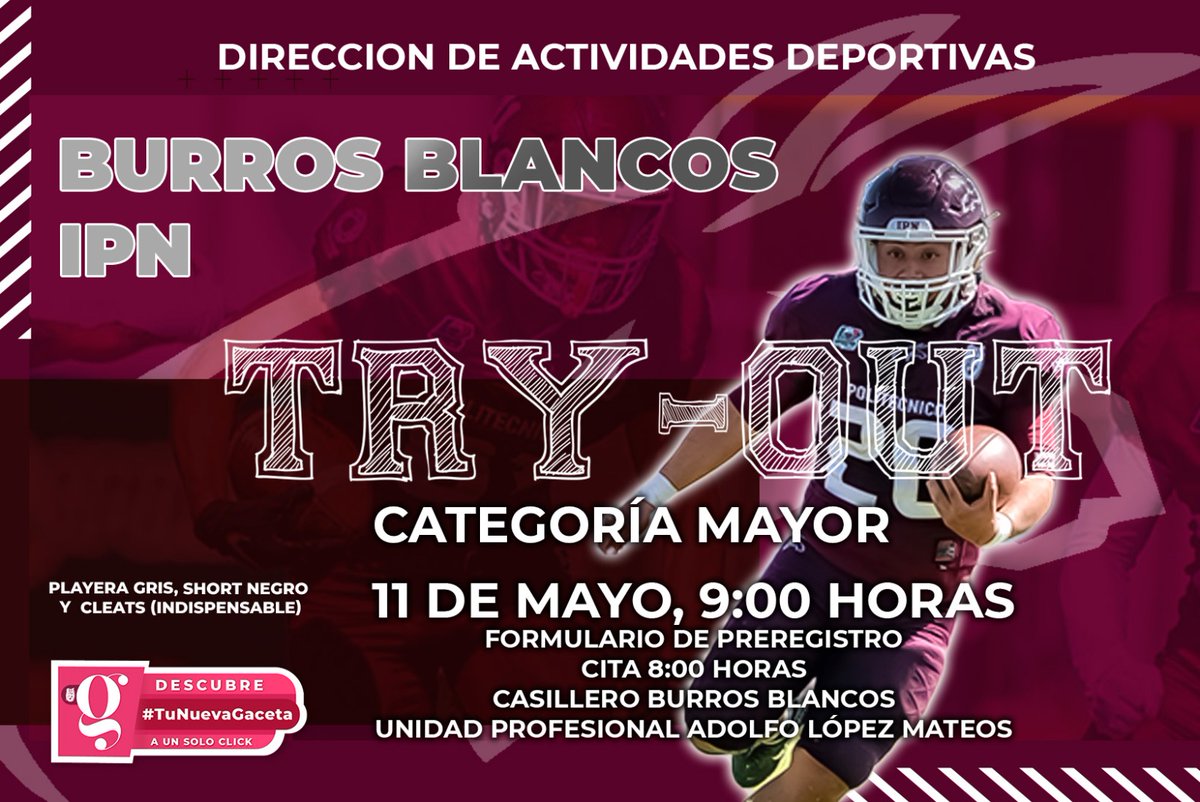 ¡Te estamos buscando!, si tienes 18 a 24 años, nos vemos este 11 de mayo en el Try-Out de la categoría mayor. 📍 Casillero @BurrosBlancos ¡Ven a demostrar tu destreza y habilidad, y forma parte de esta gran familia!. Inscríbete al siguiente link forms.gle/NkknMi6pRMWP9G…