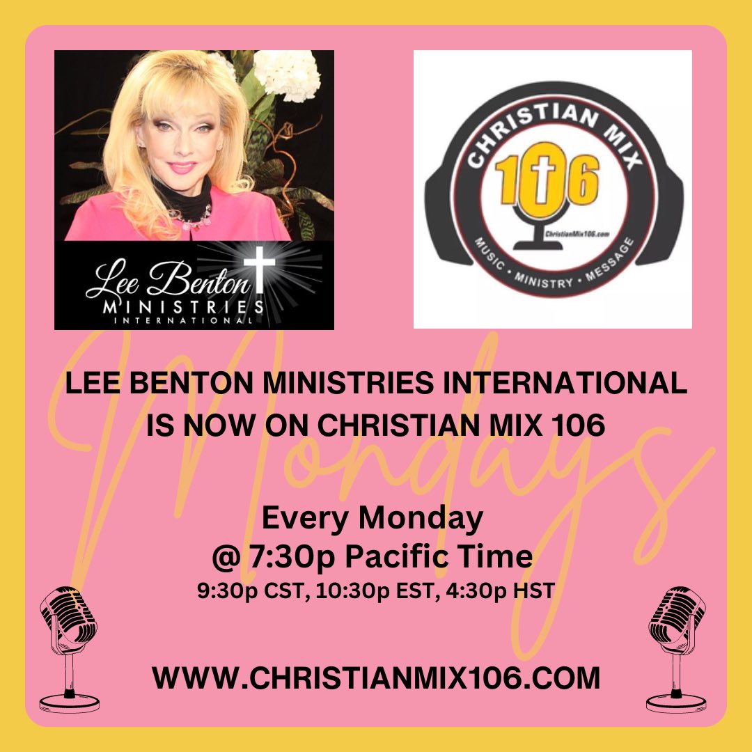 We are excited to announce our NEW RADIO SHOW on Christian Mix 106, airing every Monday @ 7:30p PST!  Tune in to hear our show “GOD’S WORD FROM LEE BENTON MINISTRIES INTERNATIONAL” at ChristianMix106.com
#leebenton #christianmix106 #christianradio #onlineradio #ondemand #talk