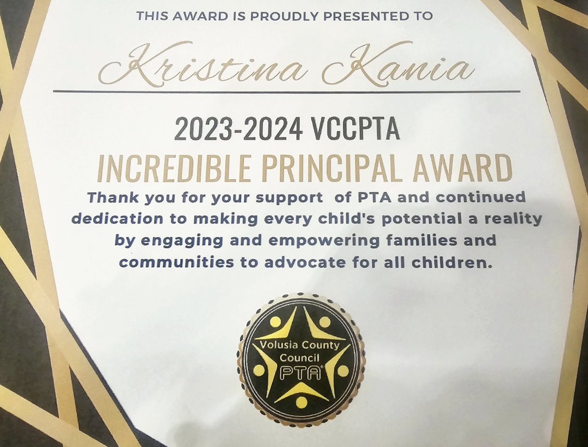 cypresscreekvcs's tweet photo. 🏆🎉 Congratulations to Mrs. Kania for winning the 23-24 VCCPTA Incredible Principal Award from our CCE PTA! Make sure to read their submission. Happy Principal’s Week, Mrs. Kania! #WeAreCCE #ottersmatter #AchievingExcellenceTogether https://t.co/Ky7VpKtYos