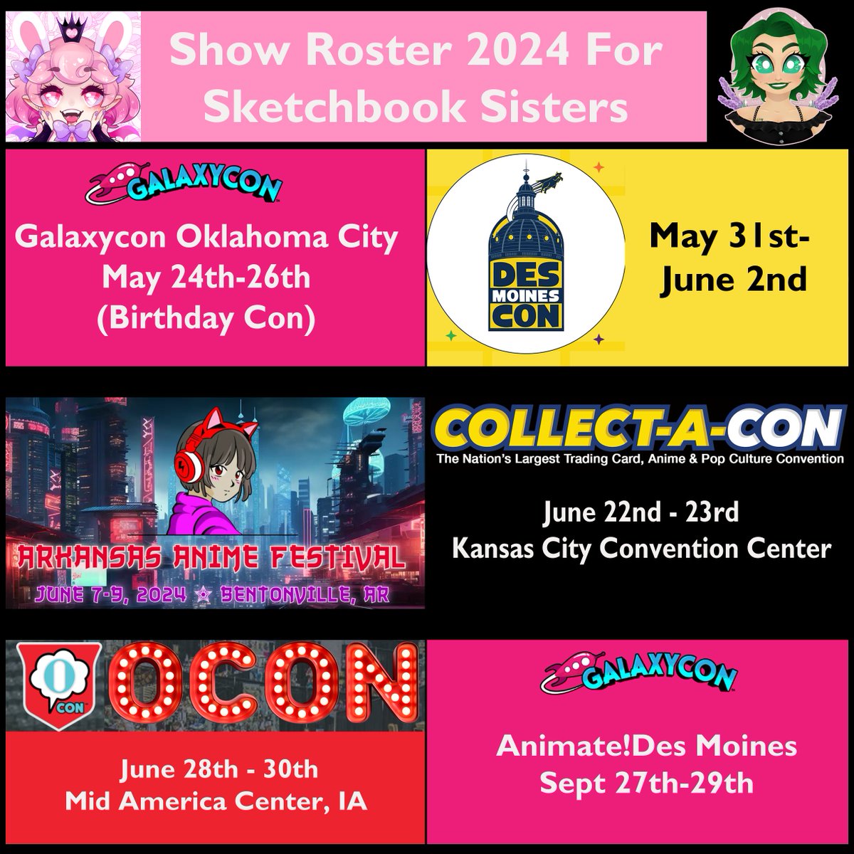 Upcoming Conventions @ThatOneChickYDK & I will be vending at for 2024:
Any new shows will be added in as I get accepted!!!