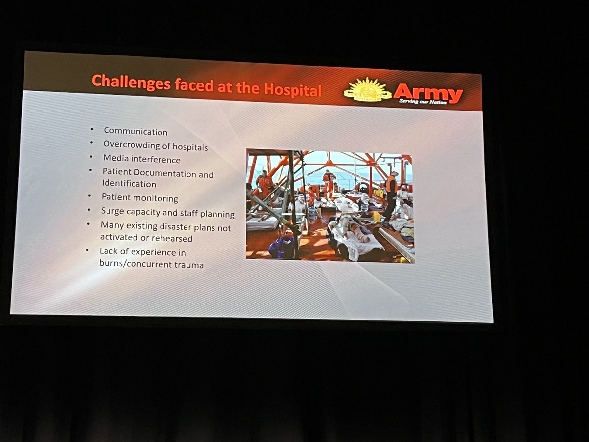 So many challenges managing mass casualty burns Colonel Keith Towsey kicking off in the great hall #ASM24BRIS ⁦<a href="/david__highton/">David Highton</a>⁩ ⁦<a href="/ANZCA/">ANZCA</a>⁩
