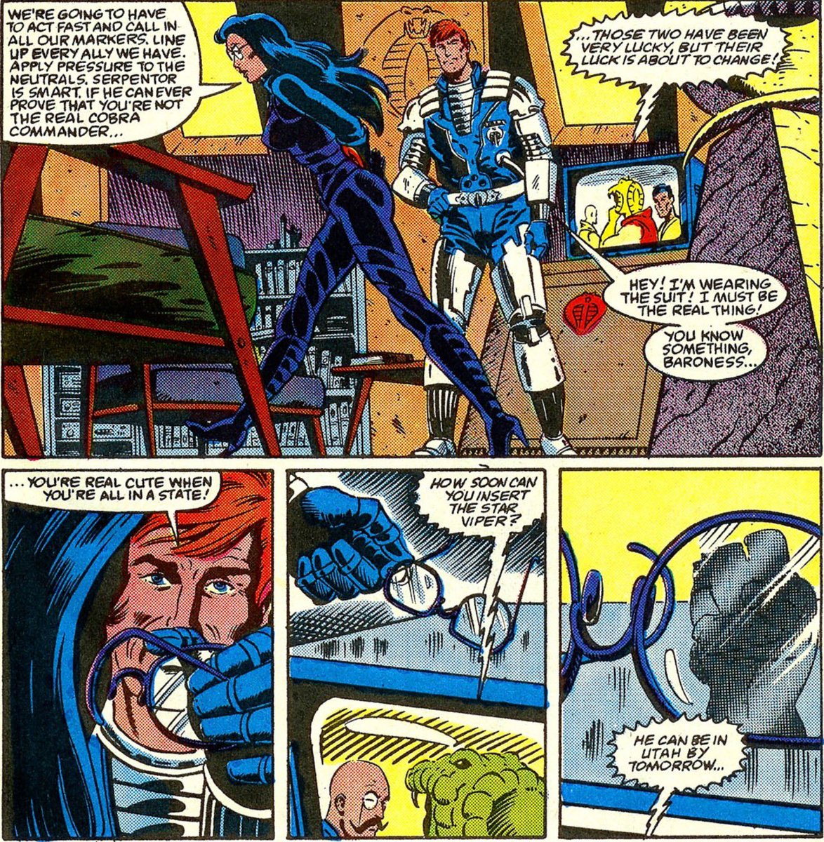 In issue #72 of the GI Joe comic series, it is revealed that Baroness and Fred VII and Baroness are having an affair 😲.

#gijoe #comicseries #comics #marvel #marvelcomics #80s #eighties #80scartoons #saturdaycartoons #saturdaymorningcartoons #easteregg #cobracommander #baroness