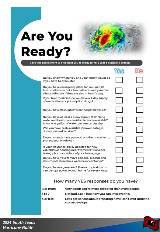 Are you ready for hurricane season? Take this short quiz to find out just how prepared you are. Learn how you can better prepare yourself in our 2024 Hurricane Guide! weather.gov/crp/hurricaneg…