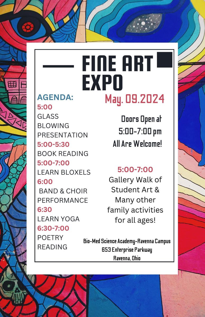 Only 6 more days until the Fine Arts Expo at the Ravenna Campus!! We hope you are making plans to check out all the activities on May 9th! #ourbmsa