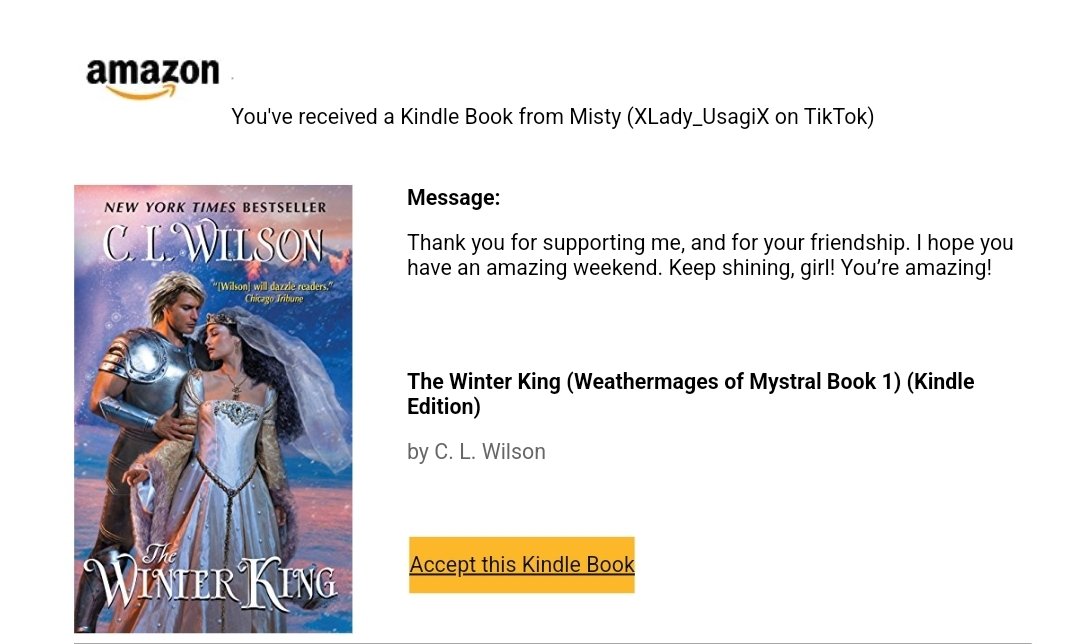 Omg thank you so much xladyusagix for my romance! This came so highly recommend and I've been wanting to read it so bad! ❤️

#HaveYouReadReviews #hyrr #friends #Thankfull #blessed #Gifted #Kindle #book #amazon #TheWinterKing #CLWilson #historical #romance #HistoricFicton