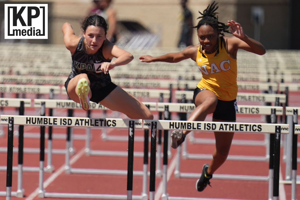 Senior Eva Abshire takes fourth place in the 300m hurdles at the State Championships. She entered seeded sixth and finished in a time of 43.79. (Photo by James Pham during Area Meet.) @KParkGirlsXC_TF