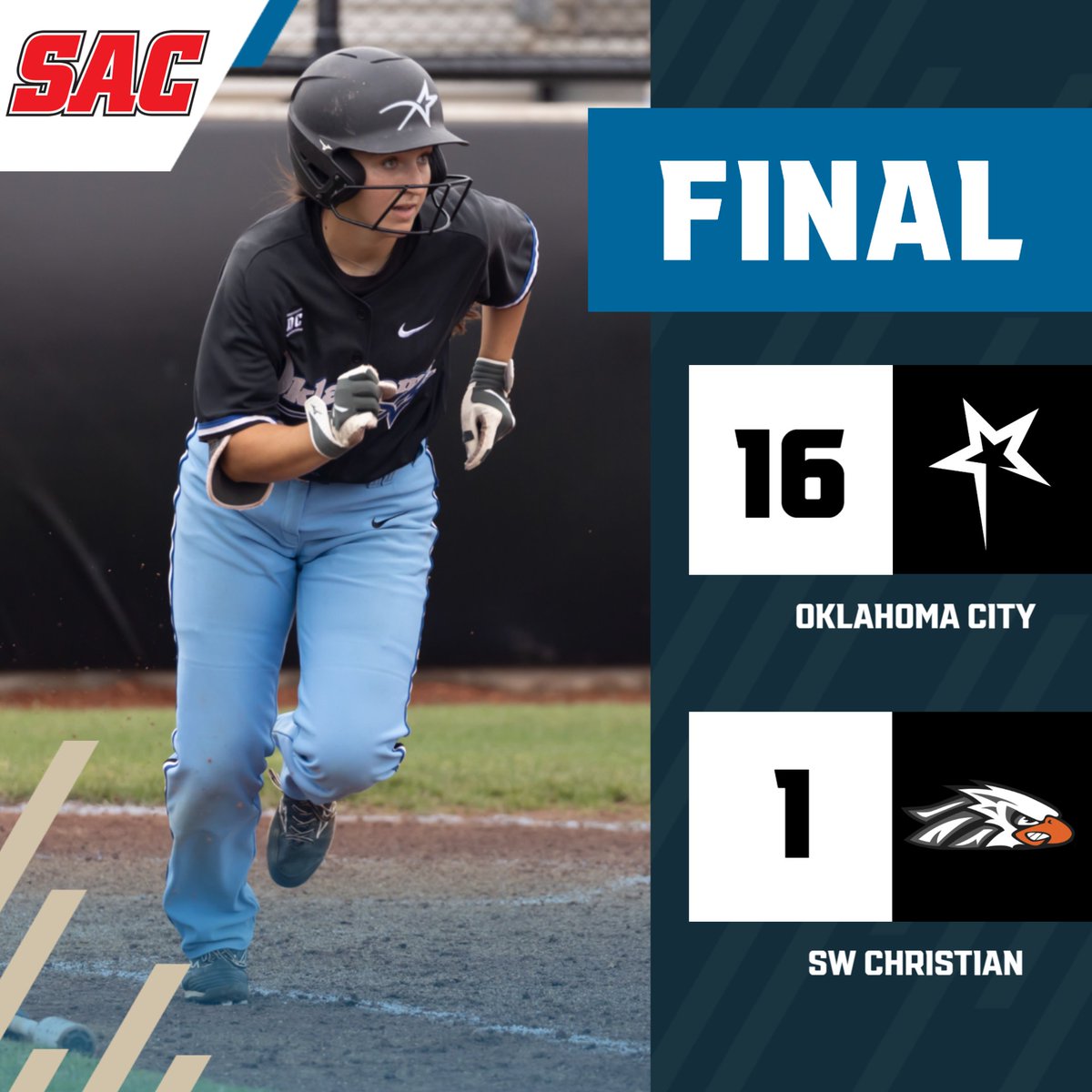 SB: WINNER WINNER! Every Star in the lineup crosses the plate in a big win over Southwestern Christian! Oklahoma City will play tomorrow at 3 PM!

#thisisOCU