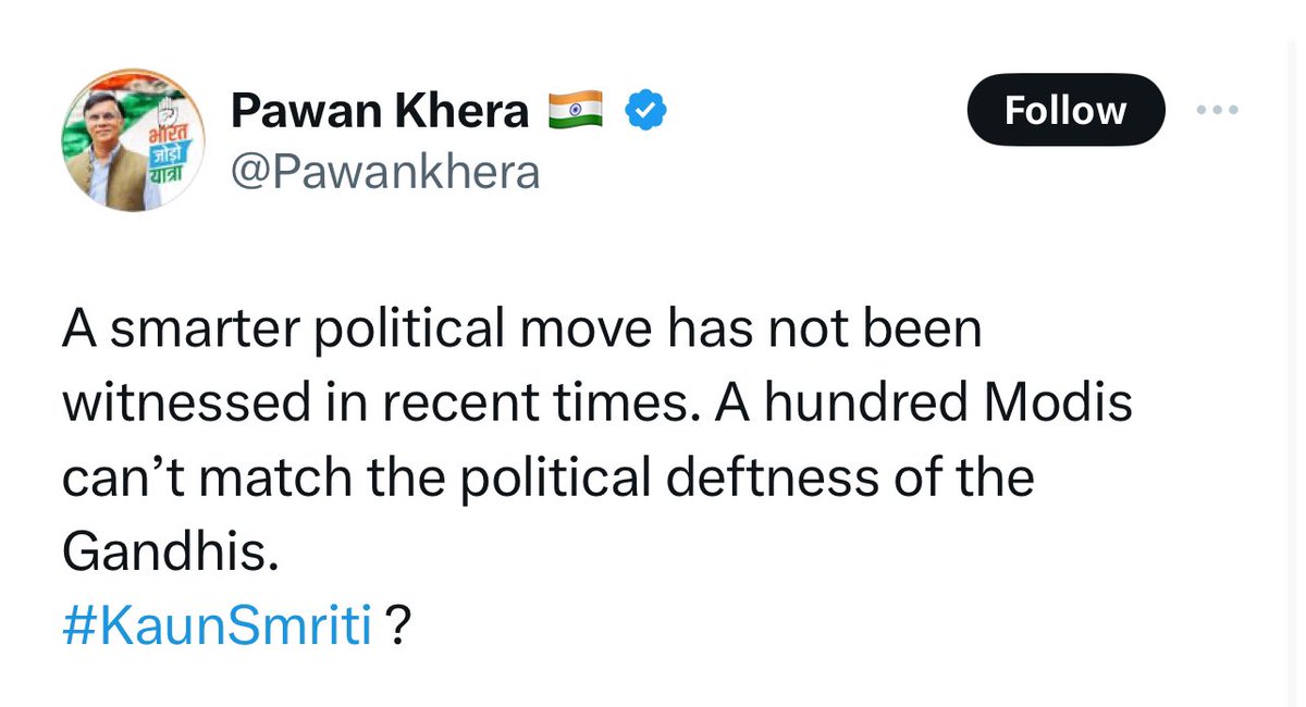 A week ago, I was being told by Dhruv Rathee viewers that Rahul Gandhi taking on Smriti Irani would be a master move, a sign that the army of democracy is ready to take on the evil Hindu patriarchy head on. But today I am told the opposite is the master move.