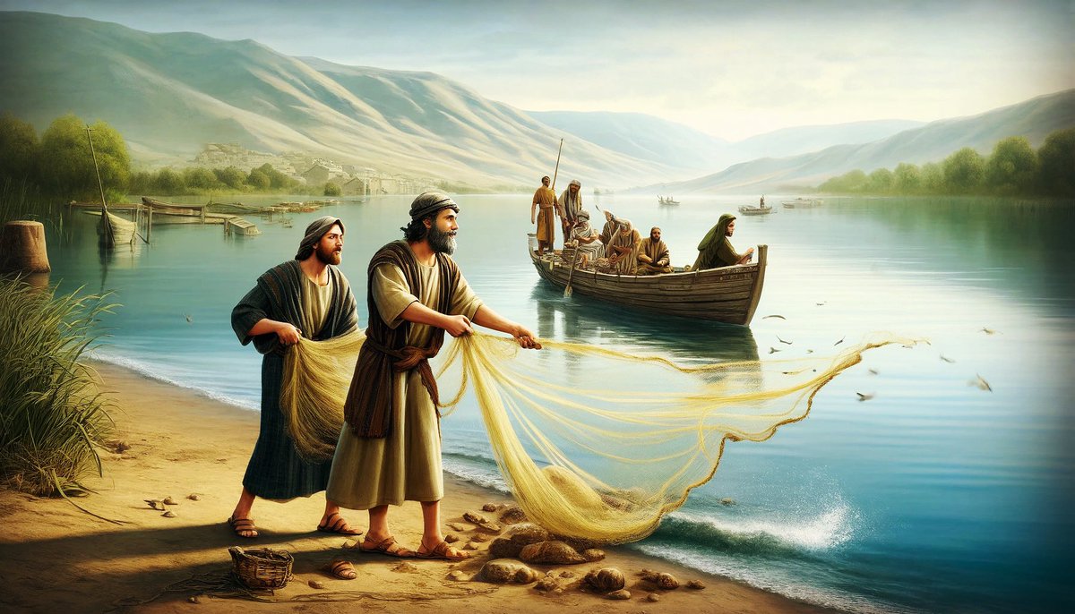 I’m looking forward to our worship at Andrews PCA on Sunday. This week, we continue with the series on the Gospel of Mark, and the focus of this message is Mark 1:16-20, “The Call.”  #andrewssc #georgetownsc #gospelofmark #ilovemychurch 
OpenAI. (2024). “The Fishermen.”