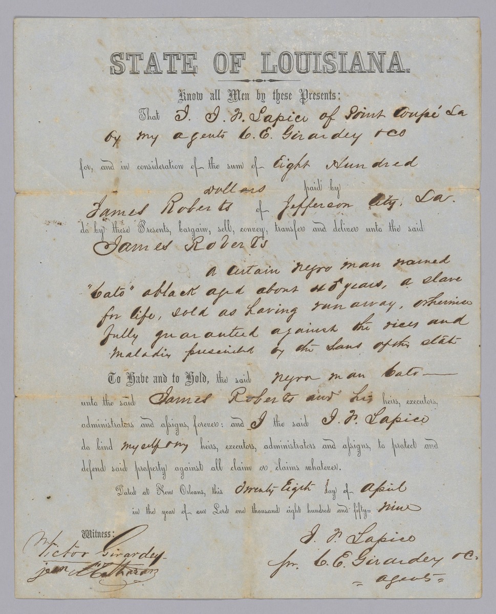 Deed of sale for an enslaved man named Cato nmaahc.si.edu/object/nmaahc_…