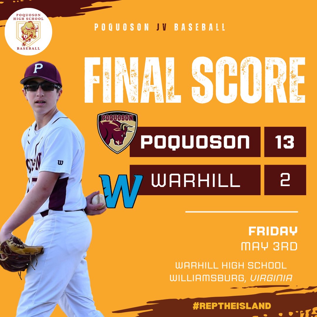 JV traveled up to Williamsburg and came back with the WIN; beating Warhill by a score of 1️⃣3️⃣➖2️⃣.

JV gets above .500 with a, now 7-6 record.

Next game is AWAY at Bethel on Monday, May 6th at 4:30pm.

#poquoson #PHS #bullislandersbaseball #localboys #jvbaseball #reptheisland