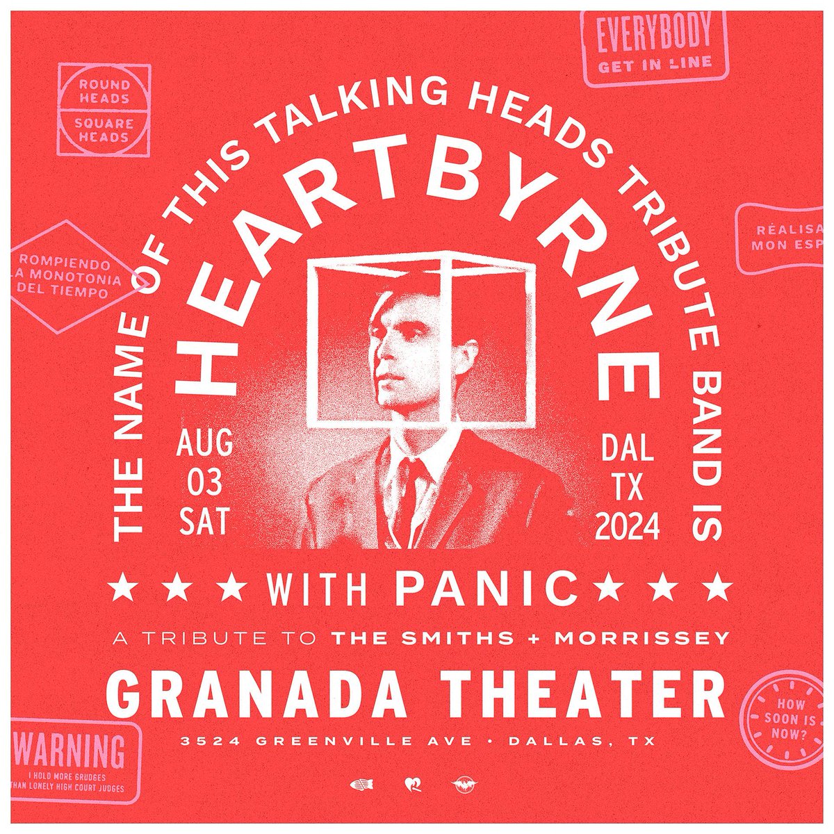 DALLAS❤️‍🔥HeartByrne, Austin’s premier Talking Heads tribute band, returns to Dallas at The Granada Theater with Panic, a tribute to The Smiths and Morrissey. ✨ Saturday, August 3, 2024 🎟️ buff.ly/3UERQQu