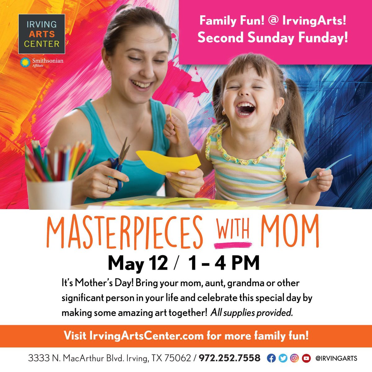 Mama! Come enjoy family arts and crafts at the art center to celebrate YOU and all you do for our family! #mamasday #mothersday #2ndsunday #familyart #kidsart #familyfun #irvingtx #irvingarts
