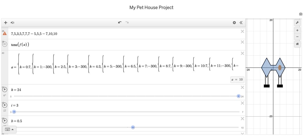 That's a first! 🎶6th grader composing music in his @desmosclassroom @Desmos pet house project...!!! We have a 'Mary Had A Little Lamb' soundtrack in the works! Wondering if the pet will be a lamb here? 🤔#iteachmath