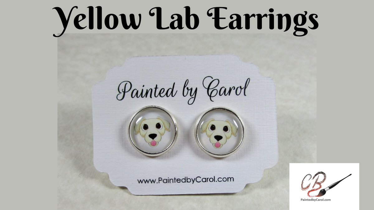 Our adorable Yellow Lab earrings come in your choice of studs, leverbacks or French wires.  Matching pendant available, too!  Ships the next business day. #YellowLab #Earrings paintedbycarol.etsy.com/listing/126232…